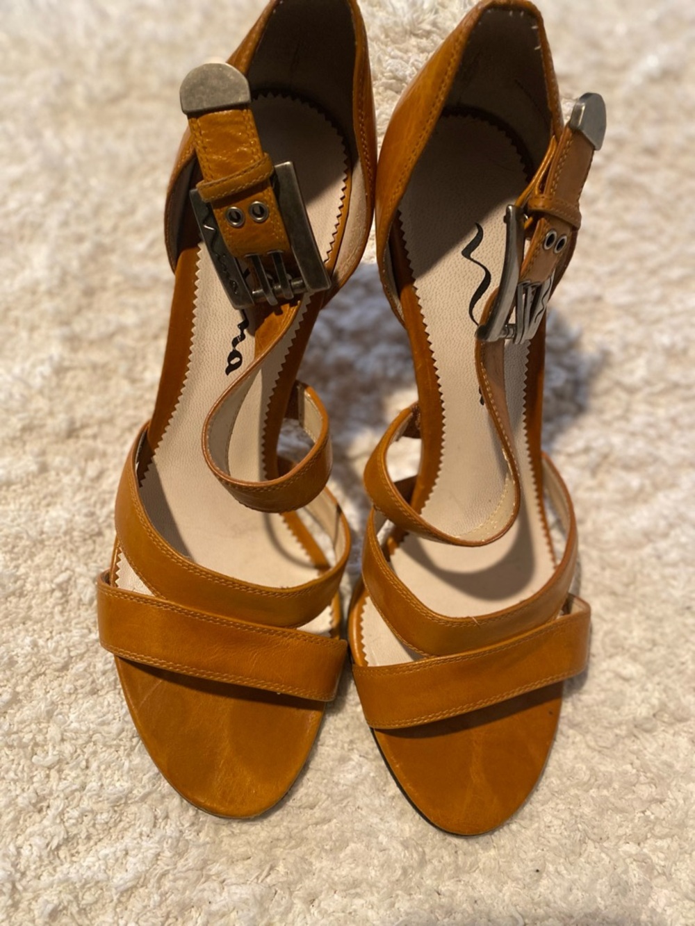 Nina Tan Strappy Open-Toe Ankle Buckle Heels